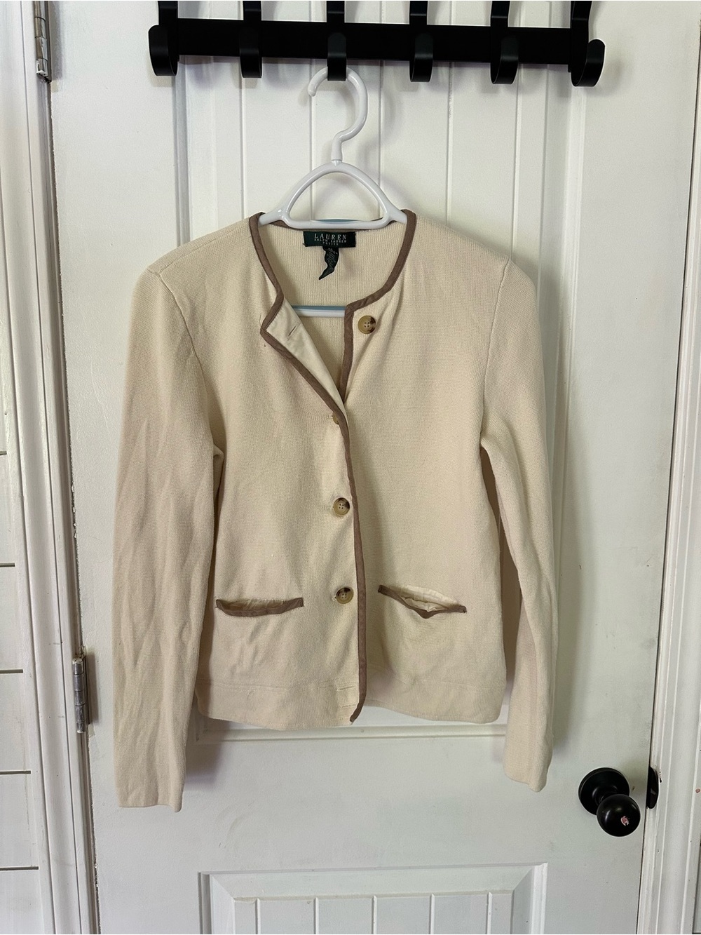 Lauren Ralph Lauren Cream Blazer with Brown Trim-100%cotton